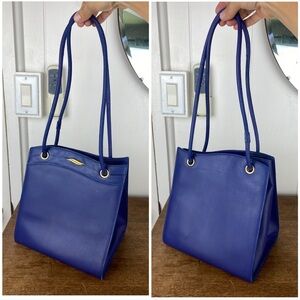 S.T. Dupont Paris Made In Italy 64 Blue Leather Boxy Shoulder Bag Purse